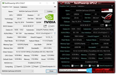 Ekrano kopija GPU-Z Windows 8