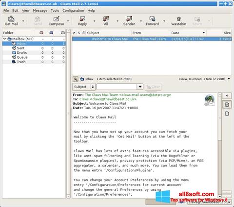Ekrano kopija Claws Mail Windows 8
