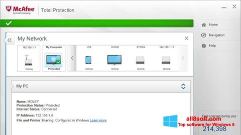 Ekrano kopija McAfee Total Protection Windows 8
