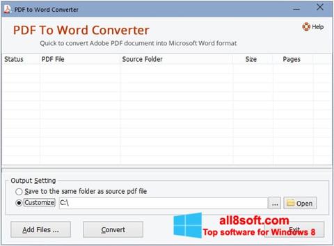 Ekrano kopija PDF to Word Converter Windows 8