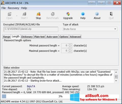 Ekrano kopija Advanced Archive Password Recovery Windows 8
