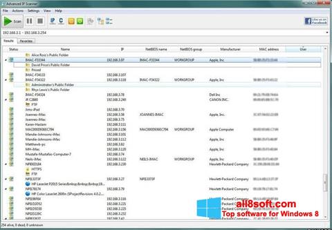 Ekrano kopija Advanced IP Scanner Windows 8