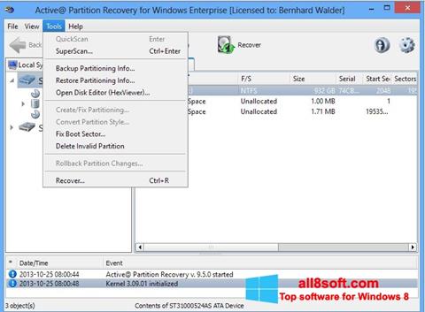 Ekrano kopija Active Partition Recovery Windows 8