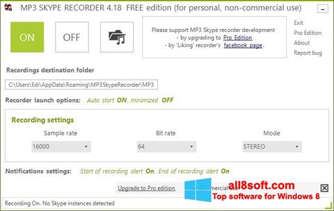 Ekrano kopija MP3 Skype Recorder Windows 8