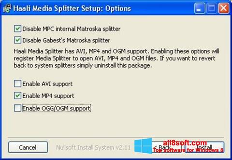 Ekrano kopija Haali Media Splitter Windows 8