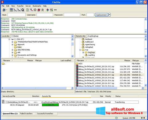 Ekrano kopija FileZilla Windows 8