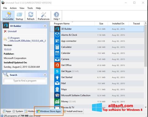 Ekrano kopija Uninstall Tool Windows 8