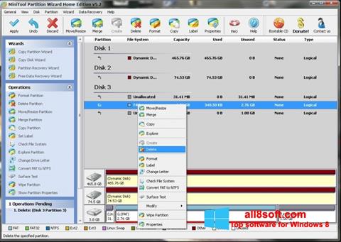 Ekrano kopija MiniTool Partition Wizard Windows 8