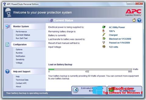 Ekrano kopija PowerChute Personal Edition Windows 8