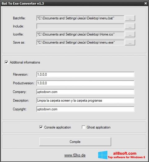 Ekrano kopija Bat To Exe Converter Windows 8