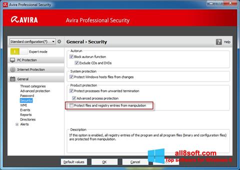 Ekrano kopija Avira Professional Security Windows 8