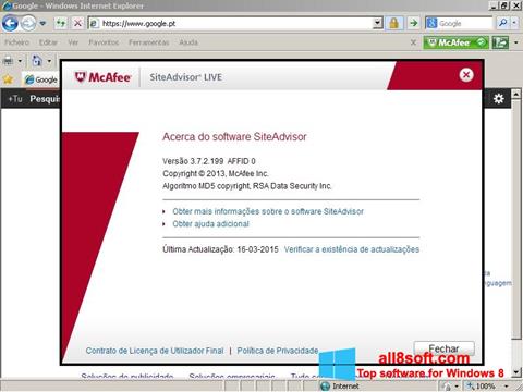 Ekrano kopija McAfee SiteAdvisor Windows 8