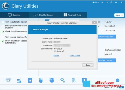 Ekrano kopija Glary Utilities Windows 8