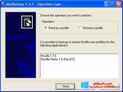 Ekrano kopija MozBackup Windows 8