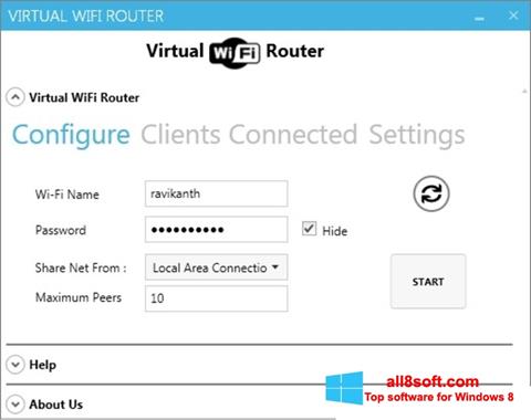 Ekrano kopija Virtual WiFi Router Windows 8
