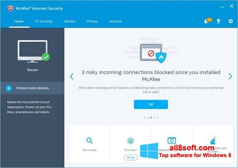 Ekrano kopija McAfee Internet Security Windows 8