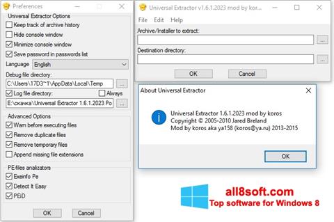 Ekrano kopija Universal Extractor Windows 8