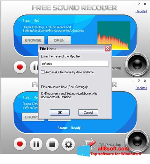 Ekrano kopija Free Sound Recorder Windows 8