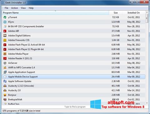 Ekrano kopija Geek Uninstaller Windows 8