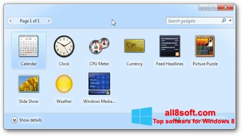 Ekrano kopija 8GadgetPack Windows 8