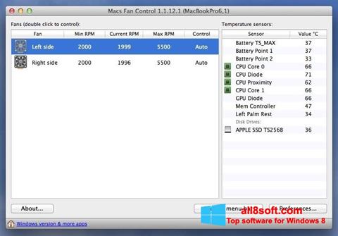 Ekrano kopija Macs Fan Control Windows 8