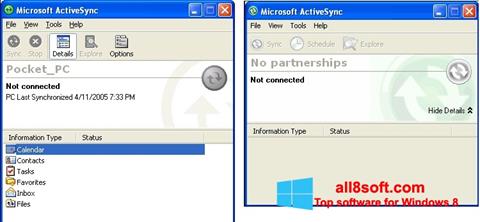 Ekrano kopija Microsoft ActiveSync Windows 8