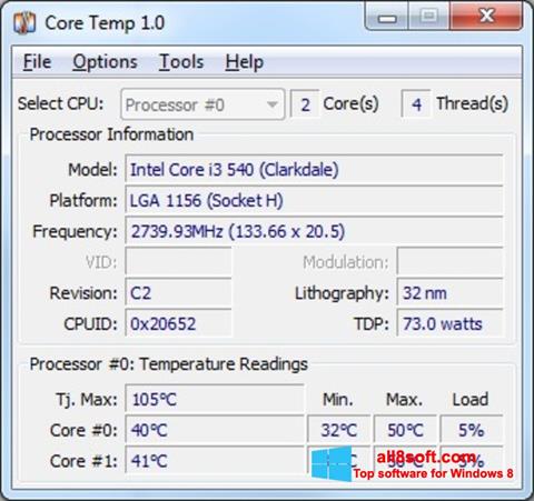 Ekrano kopija Core Temp Windows 8
