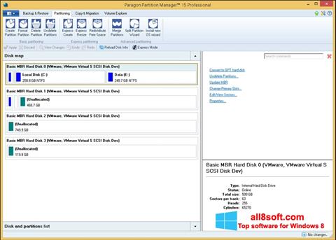 Ekrano kopija Paragon Partition Manager Windows 8