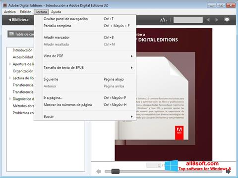 Ekrano kopija Adobe Digital Editions Windows 8
