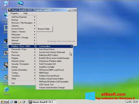 Ekrano kopija Hirens Boot CD Windows 8