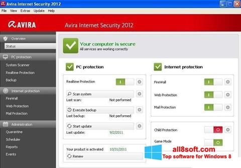 Ekrano kopija Avira Internet Security Windows 8