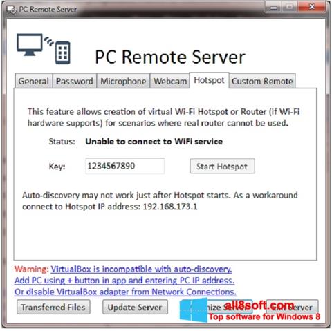 Ekrano kopija PC Remote Server Windows 8
