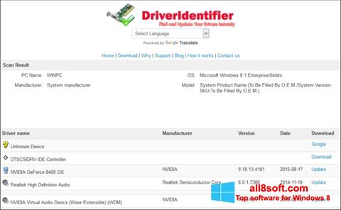 Ekrano kopija Driver Identifier Windows 8