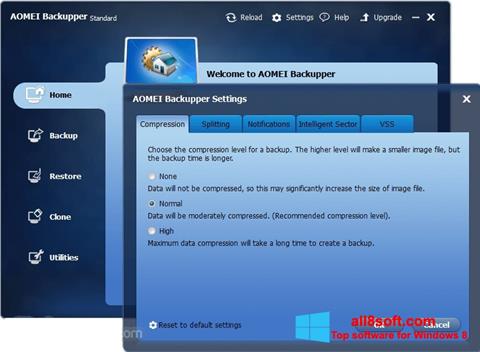 Ekrano kopija AOMEI Backupper Windows 8