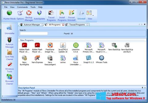 Ekrano kopija Revo Uninstaller Windows 8