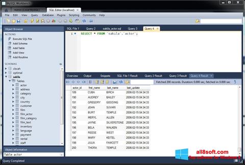 Ekrano kopija MySQL Workbench Windows 8
