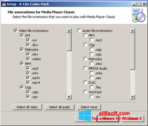 Ekrano kopija K-Lite Codec Pack Windows 8