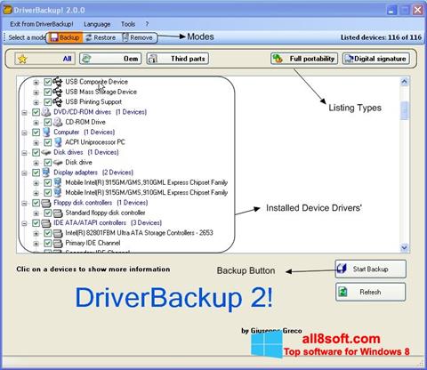 Ekrano kopija Driver Backup Windows 8