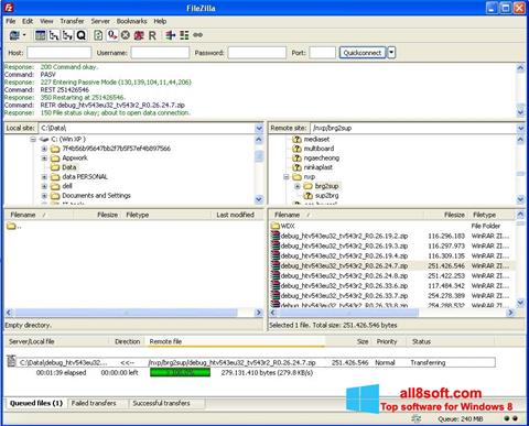 Ekrano kopija FileZilla Server Windows 8