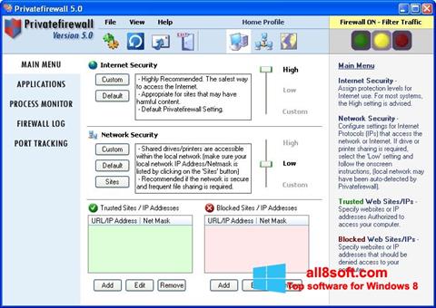Ekrano kopija Privatefirewall Windows 8