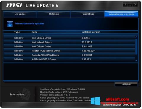 Ekrano kopija MSI Live Update Windows 8